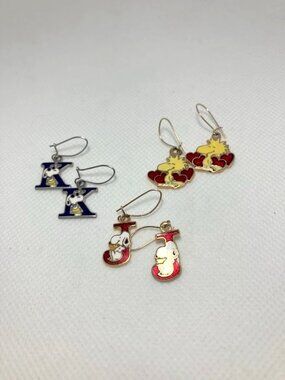 Aviva Snoopy Vintage Monogram Earring Set Plus Woodstock Peanuts 3 pairs